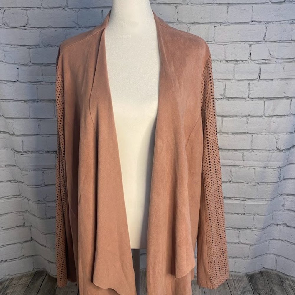 Carmin Women’s Casual Faux Suede Cardigan Long Sleeve Solid Open Front Coat Size